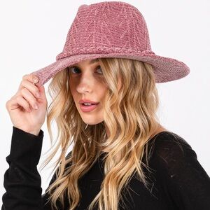 Pink Chenille Pattern Fedora Hat with Braided Band
